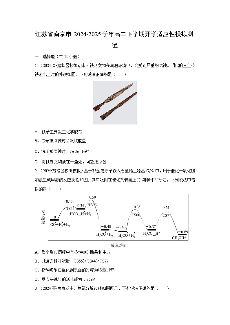 江苏省南京市2024-2025学年高二下学期开学适应性模拟测试化学试题第1页