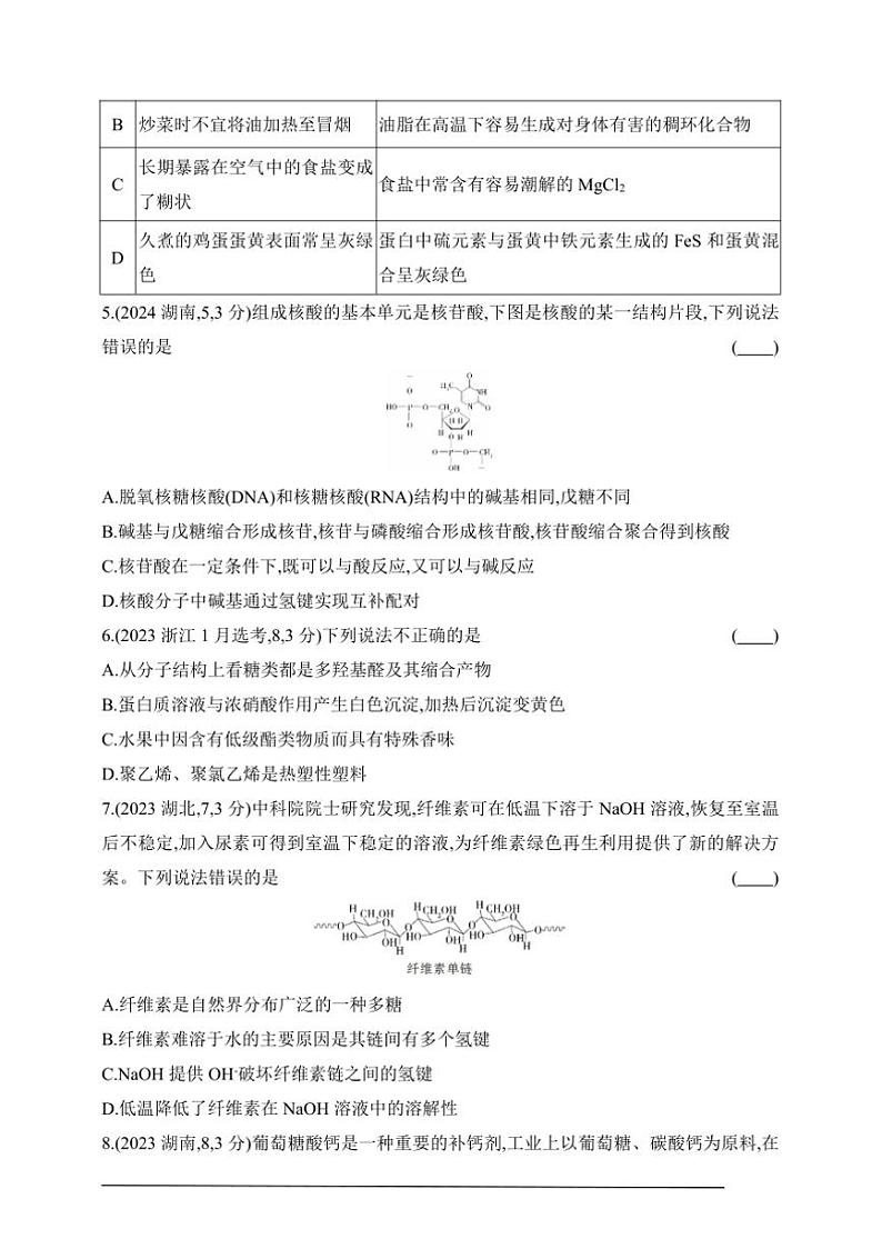 2025版新教材高考化学第二轮复习专题练  专题十三  生命活动的物质基础  有机合成试卷(含答案)第2页