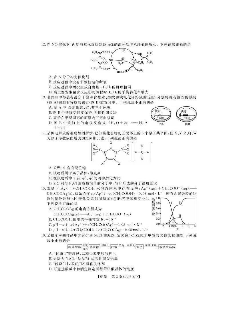 浙江省强基联盟2025届高三下学期2月考-化学试卷+答案第3页
