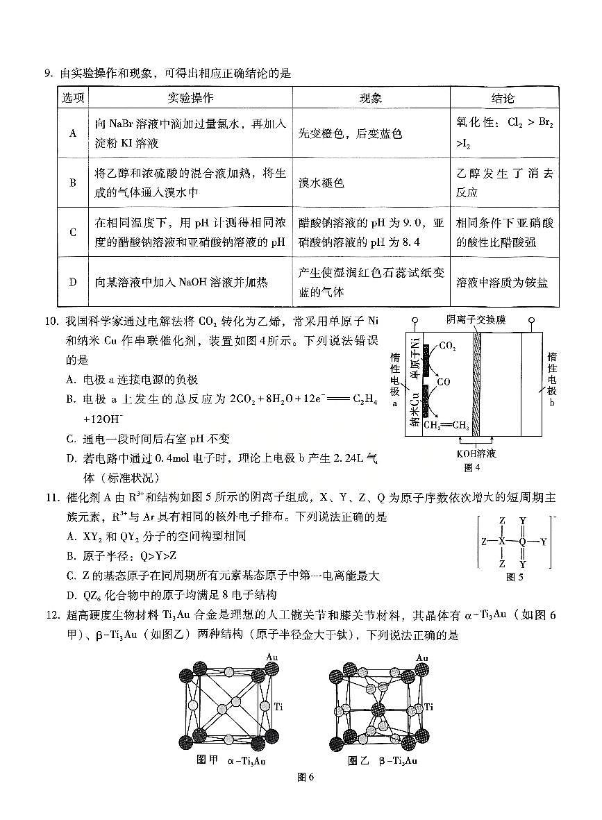 巴蜀中学2025届高三下学期适应性月考卷（五）化学+答案第3页