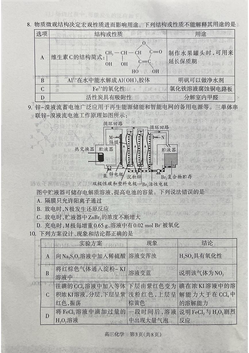 山西省吕梁市2025届高三上学期1月期末调研考试化学（含答案）第3页