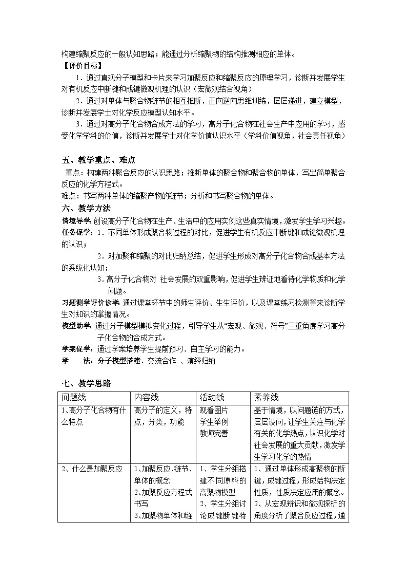 人教版高中化学 选择性必修3《5-1 合成高分子的基本方法》教学设计第2页