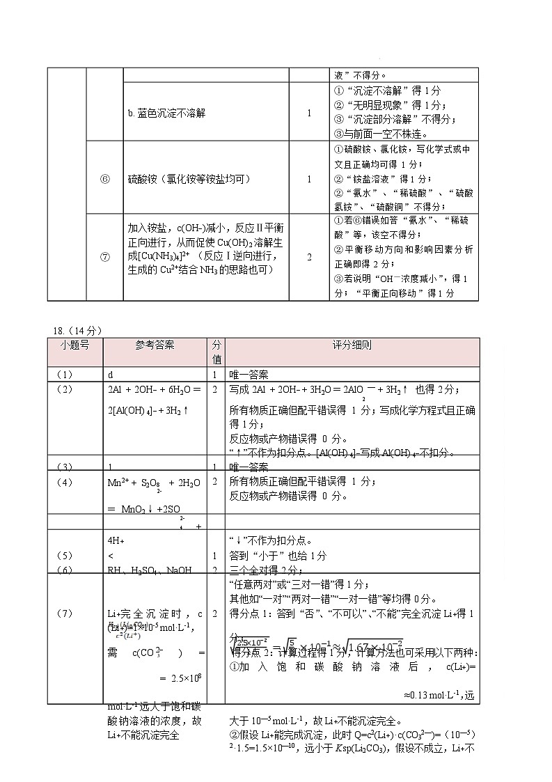 2024～2025学年佛山市普通高中高三化学教学质量检测(一)评分细则第2页