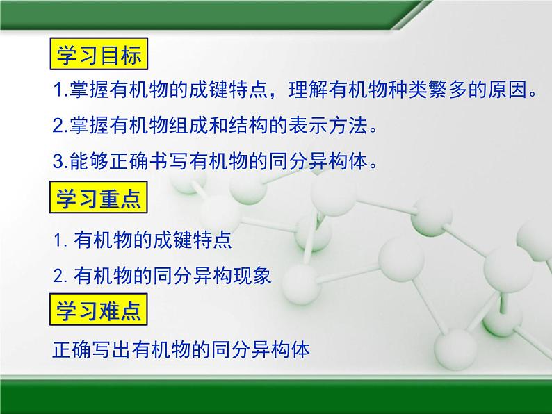 人教版 (新课标)高中化学选修5 1-2《有机化合物的结构特点》教学课件第2页