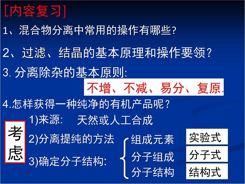 人教版 (新课标)高中化学选修5 1-4《研究有机化合物的一般步骤和方法》教学课件第3页