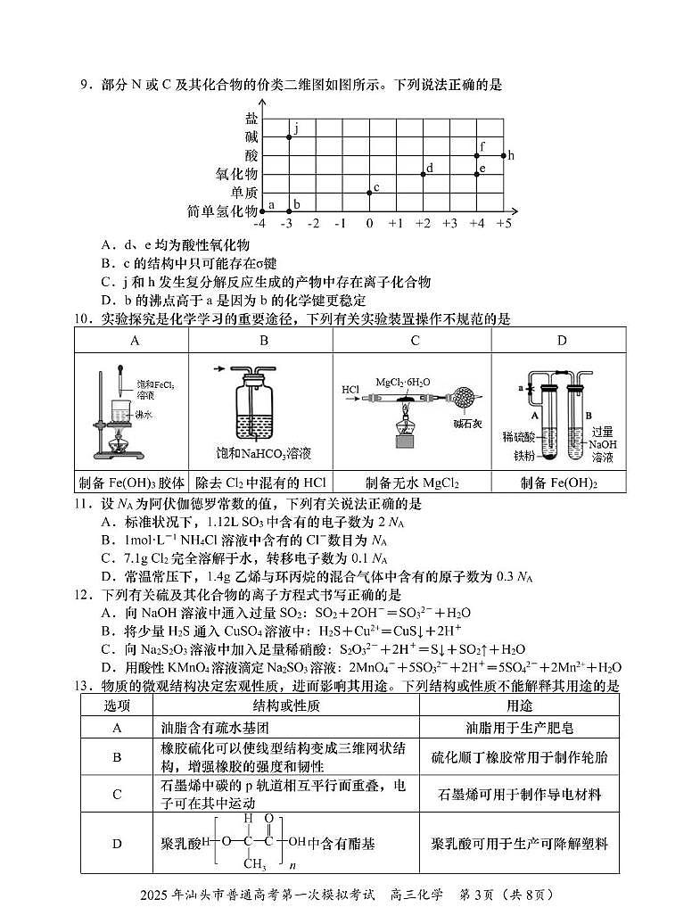 广东省2025年汕头市高三高考模拟第一次模拟-化学试题+答案第3页