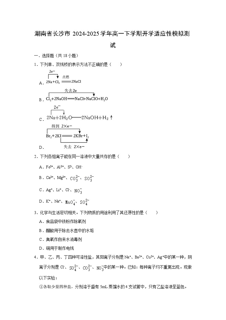 湖南省长沙市2024-2025学年高一下学期开学适应性模拟测试化学试题（解析版）第1页