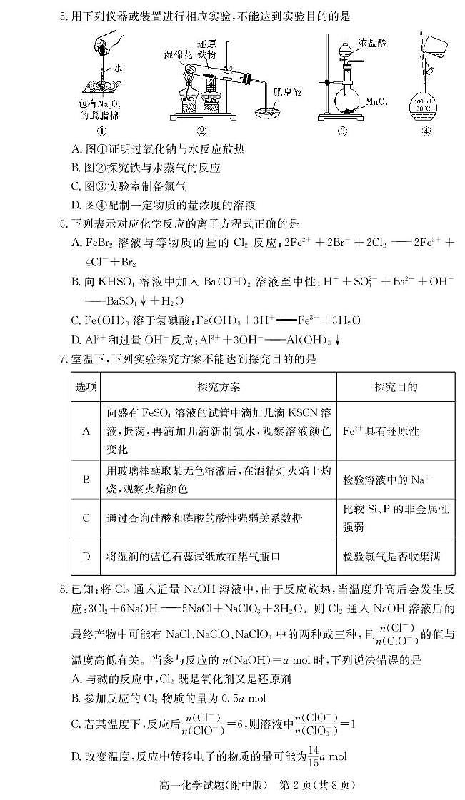 化学试卷（附中高一入学2期）第2页