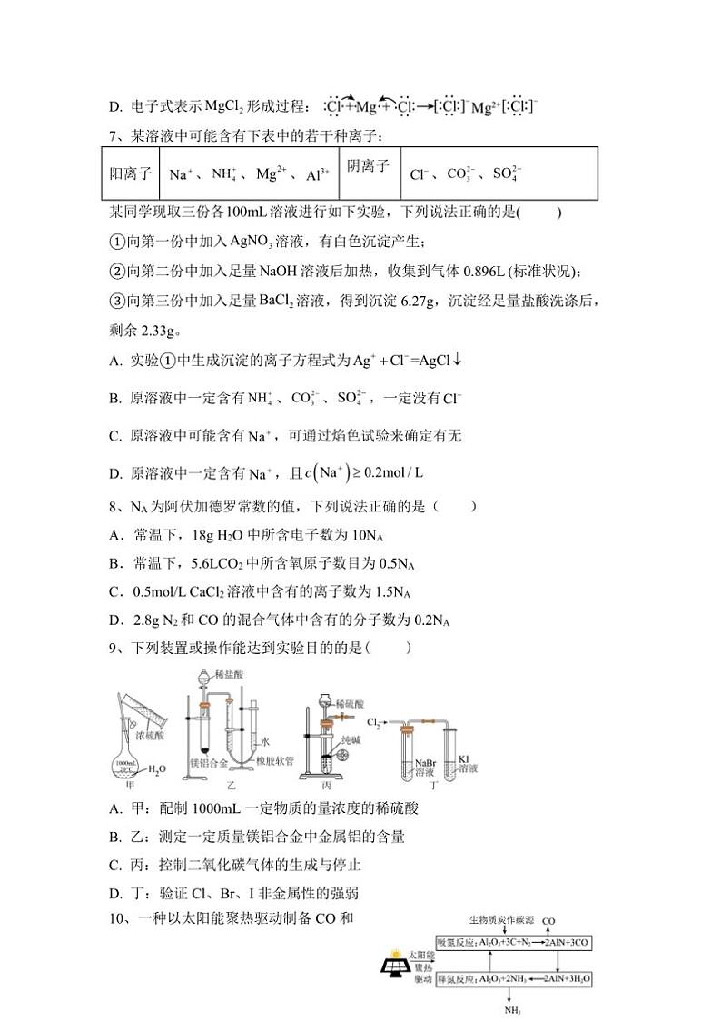 2024～2025学年四川省眉山市彭山区第一中学高一下开学考试化学试卷(含答案)第2页