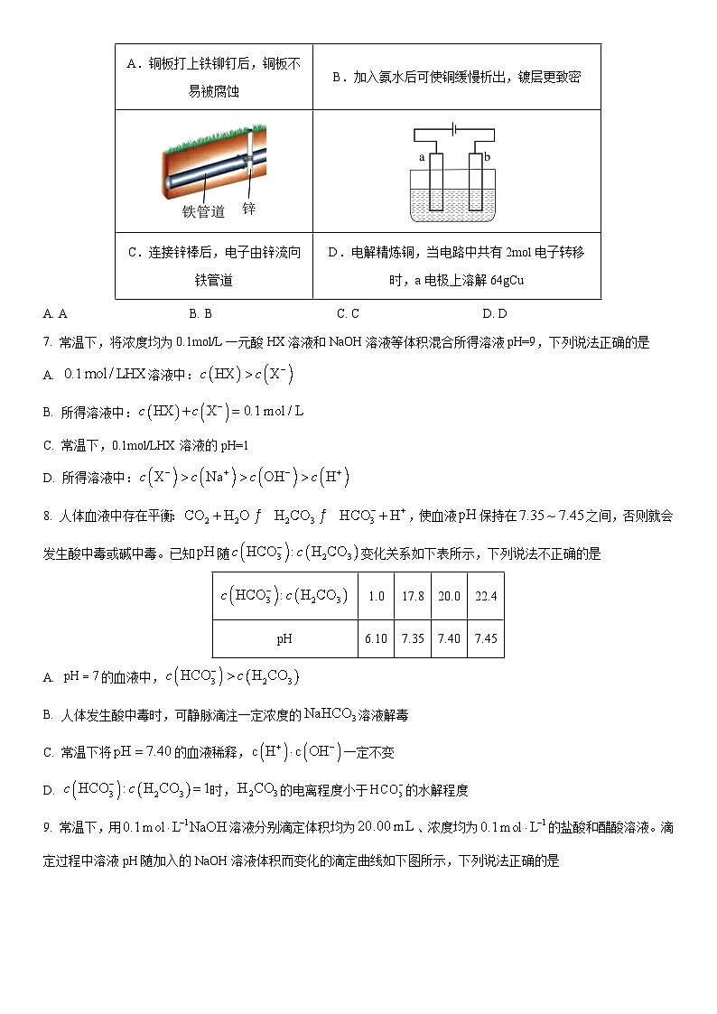 北京市十一学校2024-2025学年高二上学期1月期末考试化学试卷（原卷版）第3页