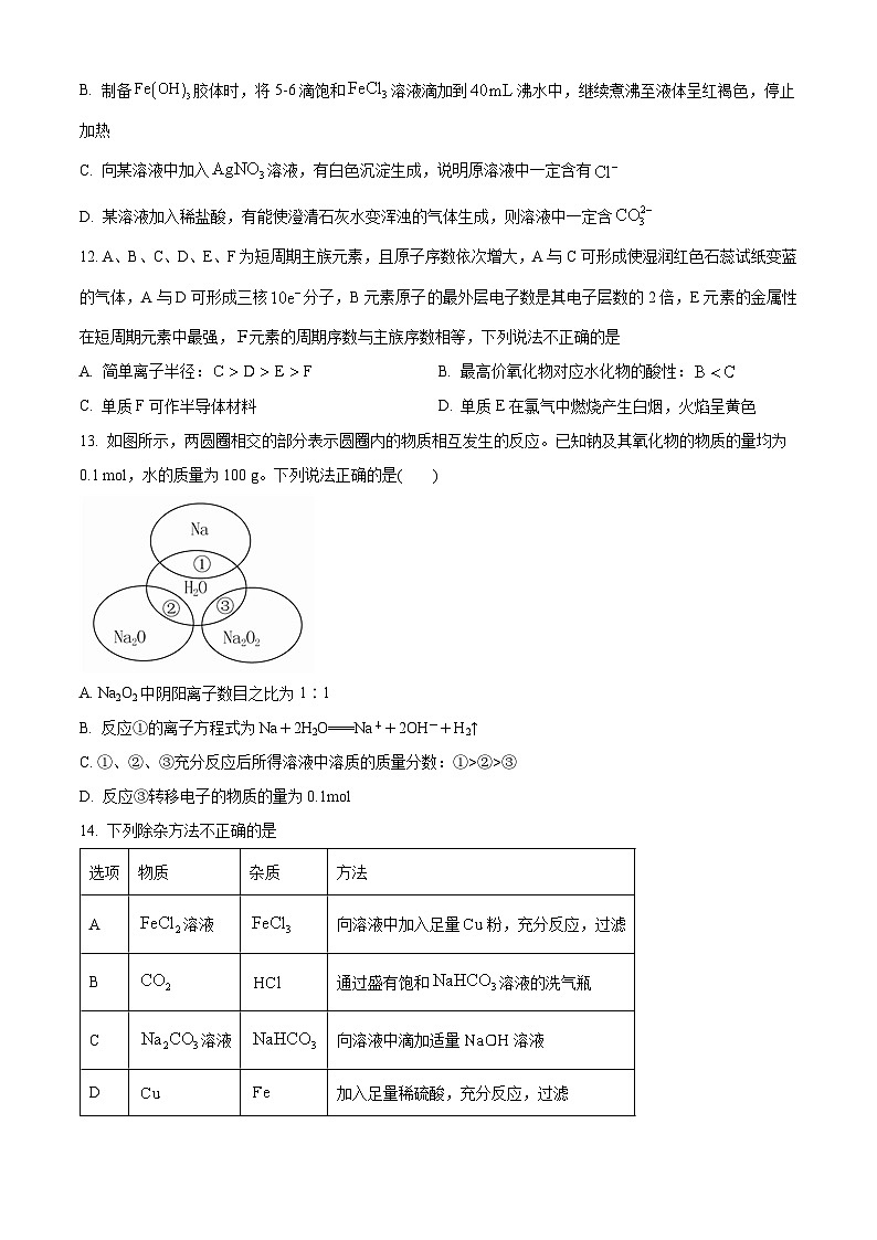 天津市四校联考2024-2025学年高一上学期1月期末考试化学试题（含答案）第3页