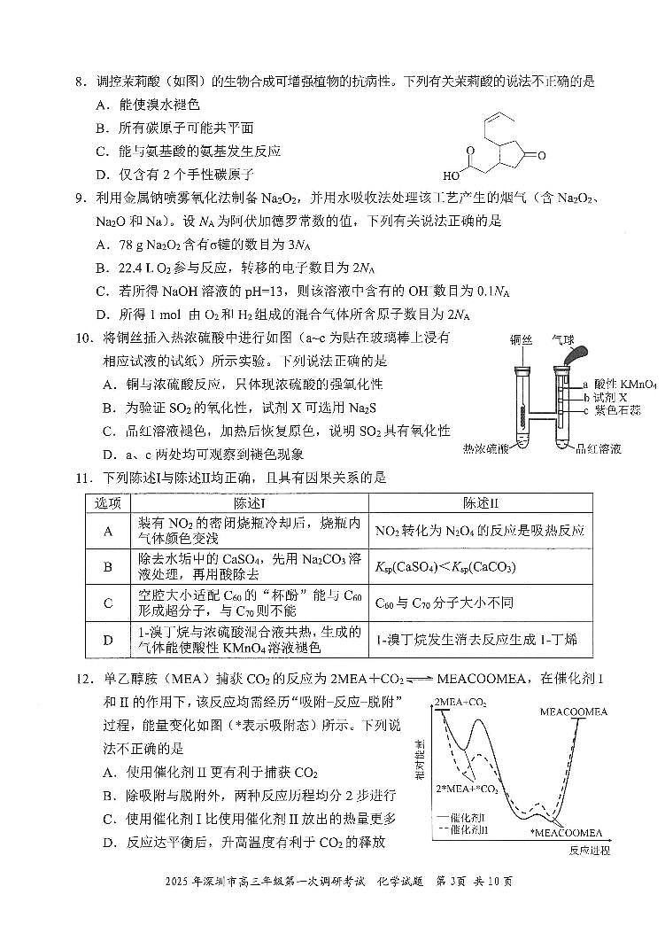 2_2025年深圳市高三年级第一次调研考试化学试卷(1)第3页