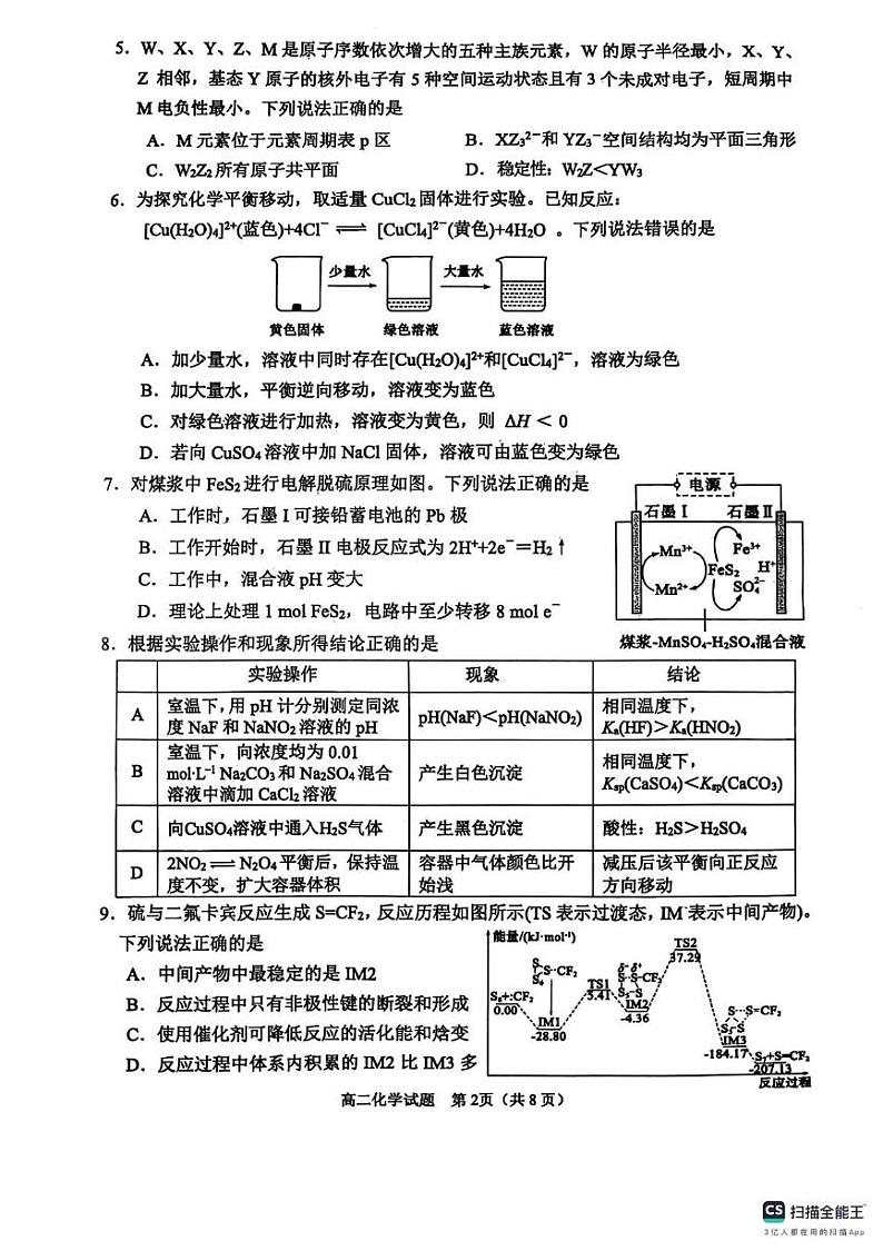2025淄博高二上学期1月期末考试化学PDF版无答案第2页