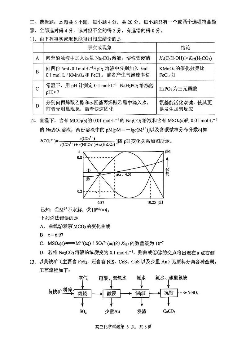 2025届山东省日照市高三下学期校际联合考试(一模)-化学试题第3页