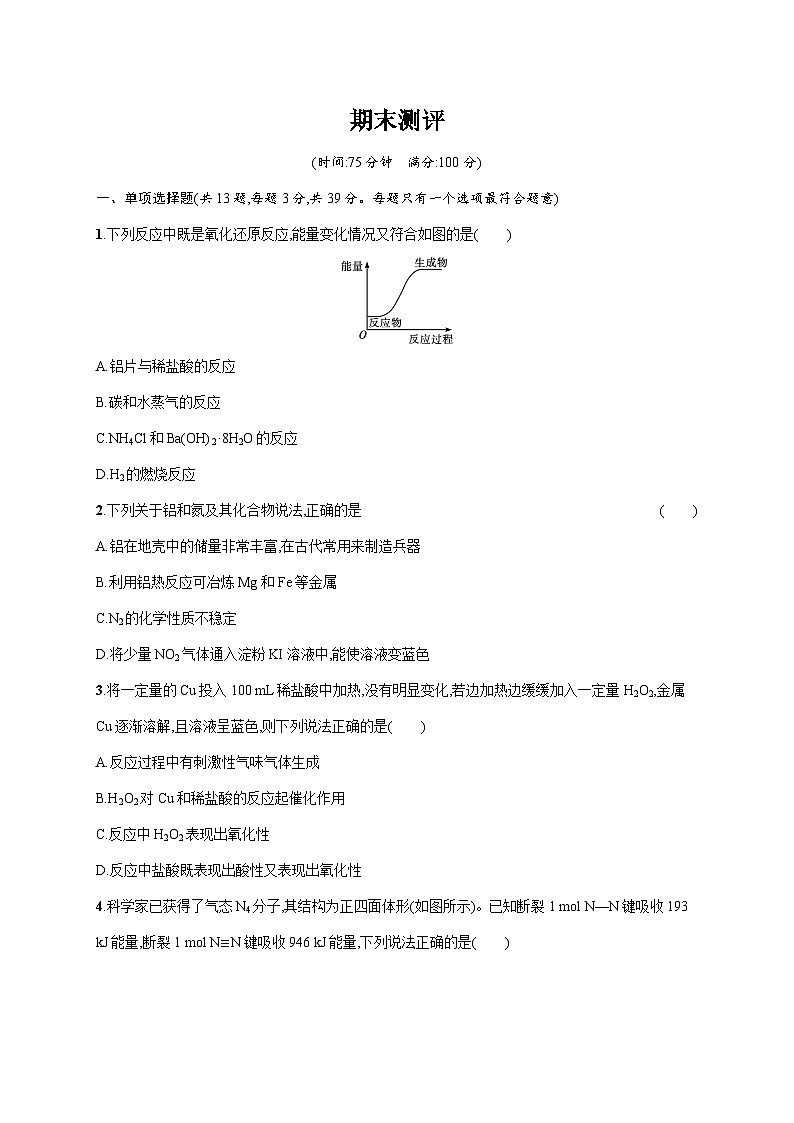 高一下学期化学（苏教版）期末测评卷第1页