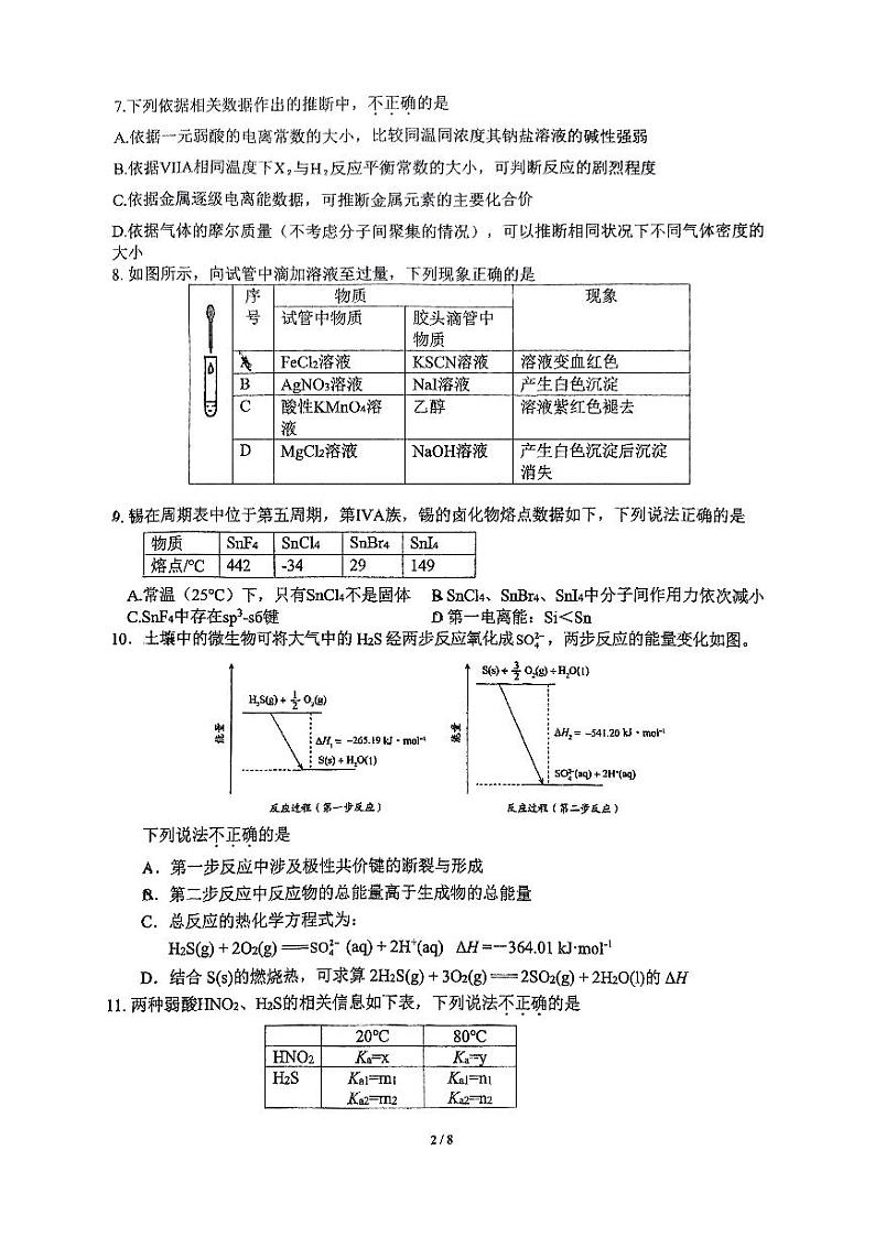 2025北京中关村中学高三（下）开学考化学试题第2页