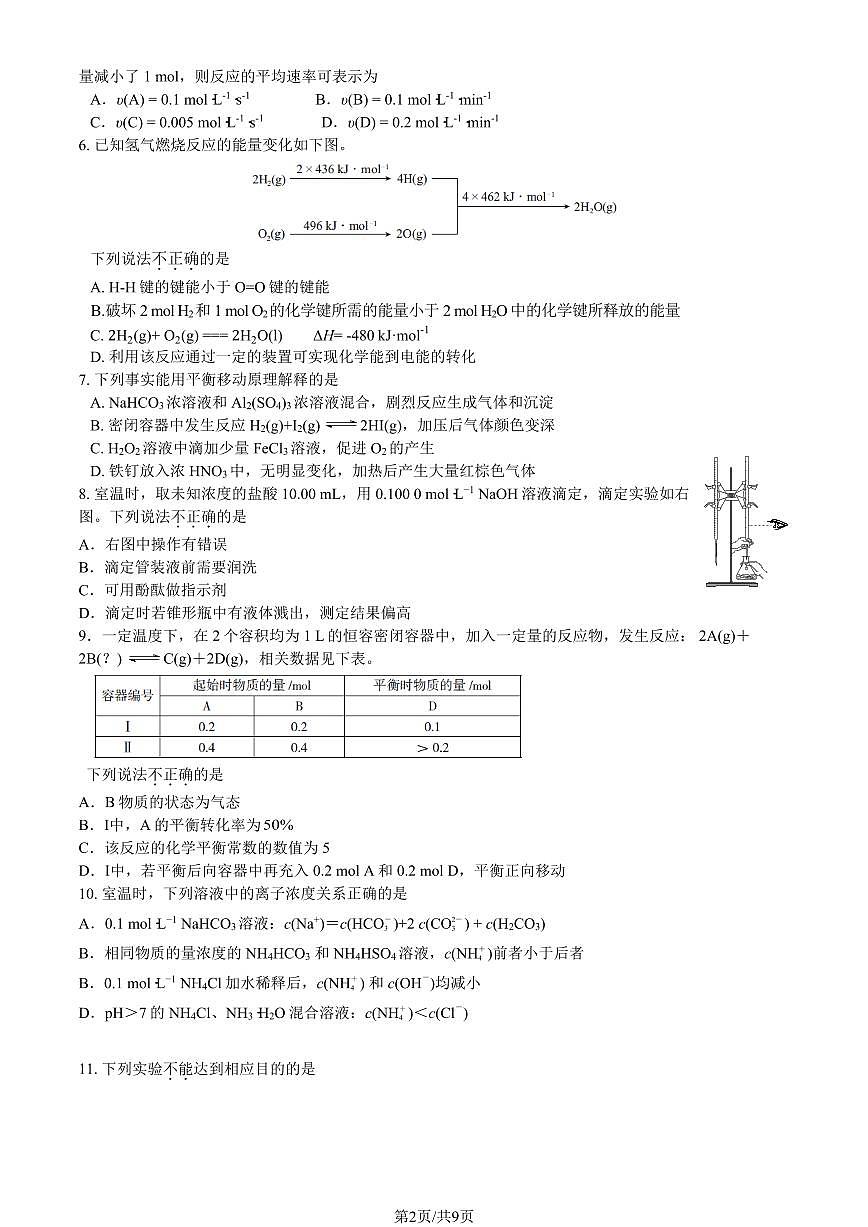 2025北京海淀高二（上）期末化学试卷（有答案）第2页