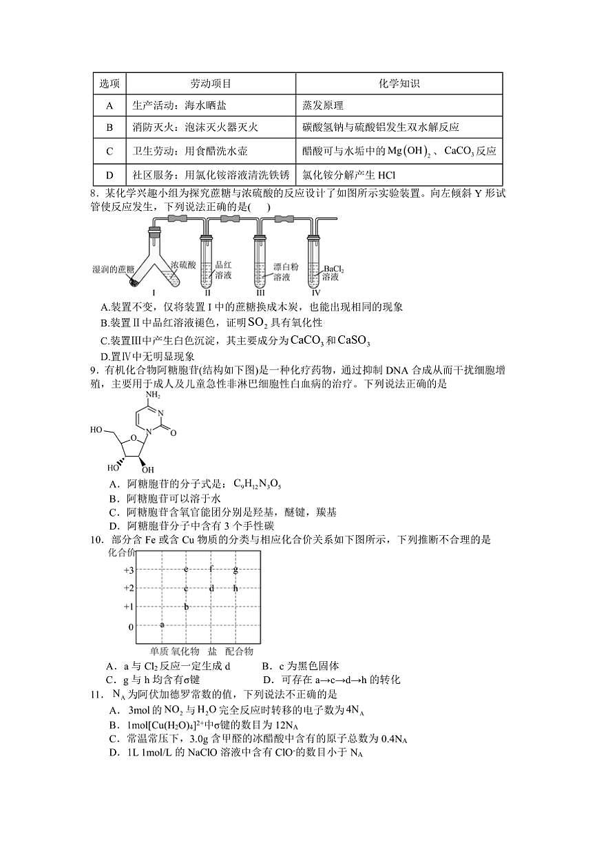 2024～2025学年广东省深圳市高级中学高三下开学考试化学试卷(含答案)第2页