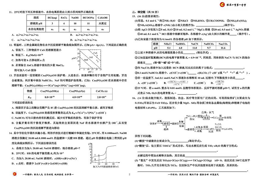 河北省张家口市第一中学2025届高三下学期高考模拟一模试题-化学试题+答案第2页