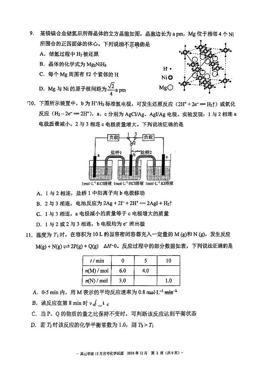 2024北京二中高三（上）12月月考化学试卷（有答案）第3页