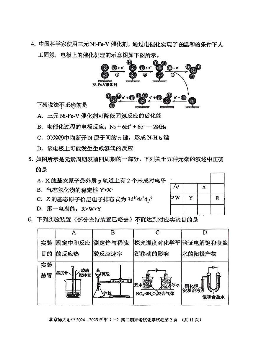 2025北京北师大附中高二（上）期末化学试卷（有答案）第2页