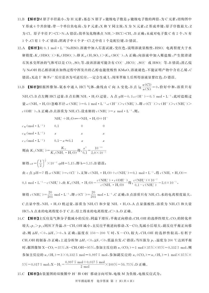 2025年辽宁百师联盟高三化学答案-3月第2页