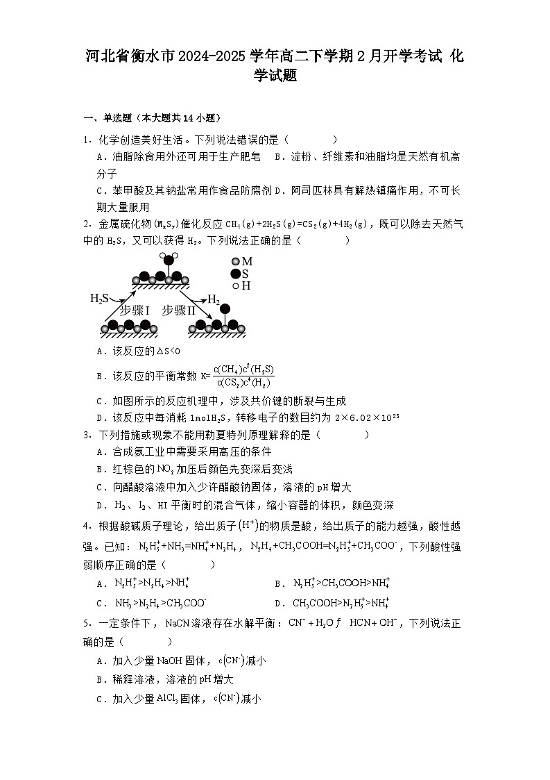 河北省衡水市2024-2025学年高二下学期2月开学考试 化学试题（含解析）第1页