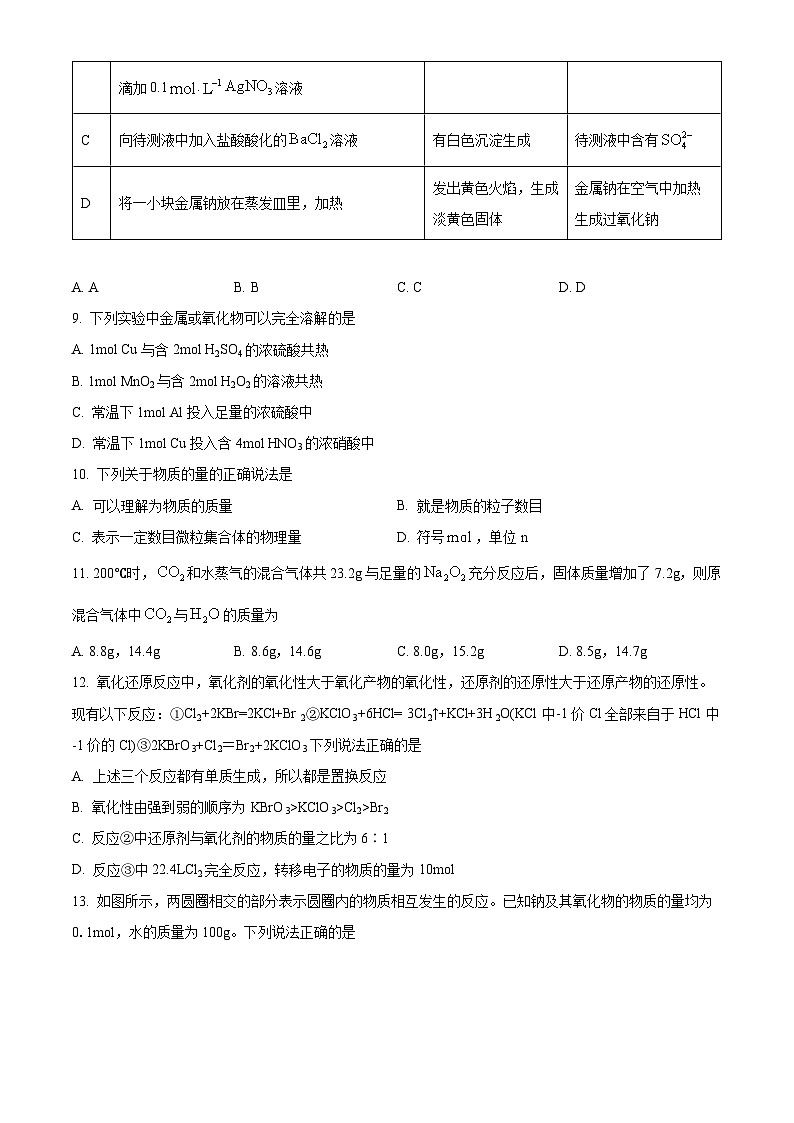 湖南省常德市汉寿县第一中学2024-2025学年高一下学期2月月考化学试题（原卷版+解析版）第3页