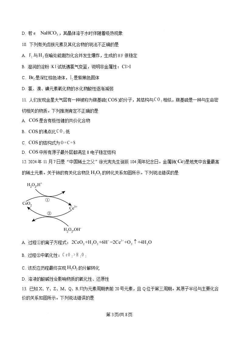 湖南省长沙市长郡中学2024-2025学年高一上学期期末考试 化学试题（原卷版）第3页