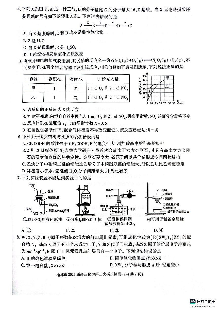 化学-陕西省榆林市2025届高三下学期3月第三次模拟检测试题第2页
