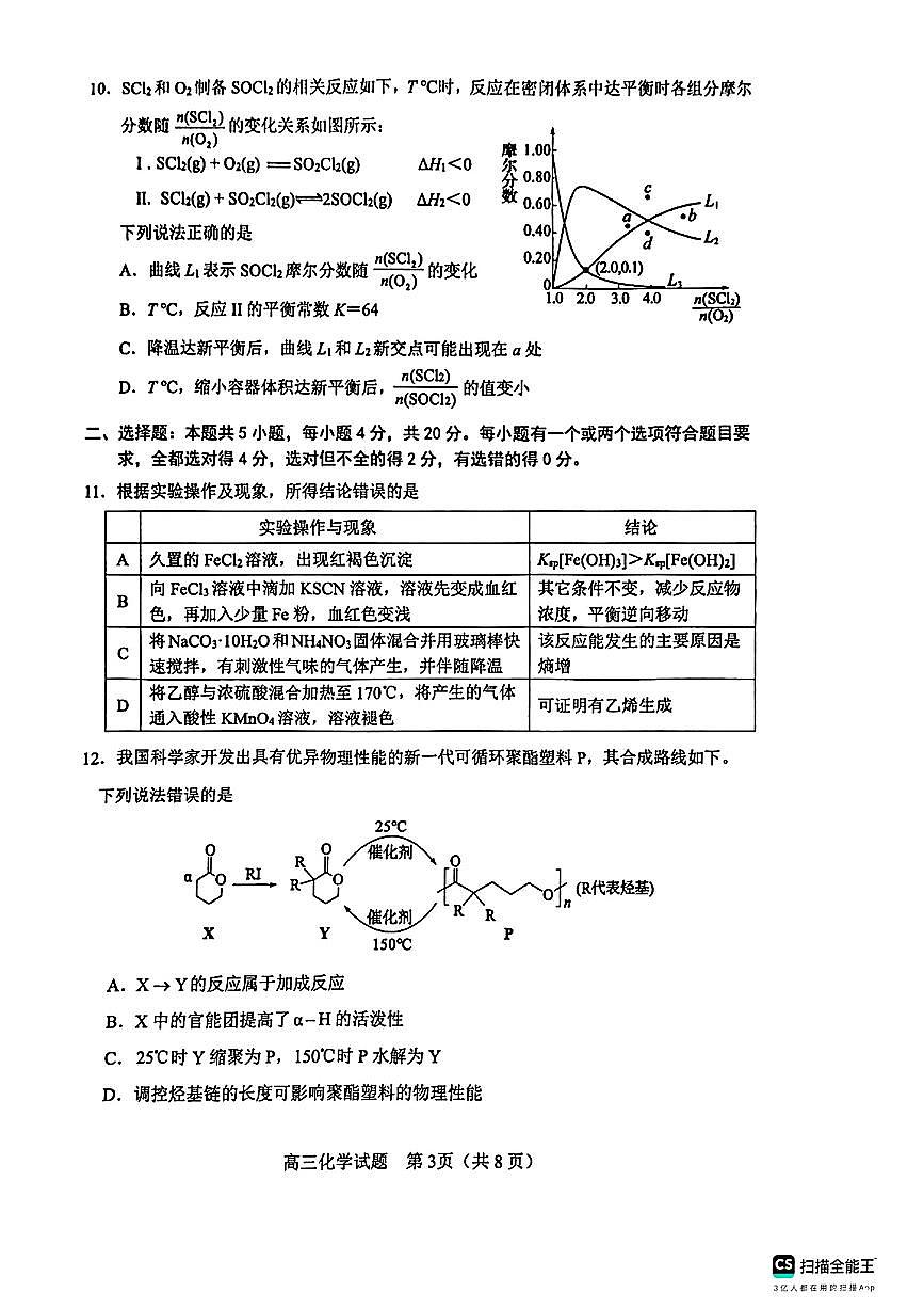 山东省淄博市2025届高三下学期3月模拟考试（淄博一模）化学第3页