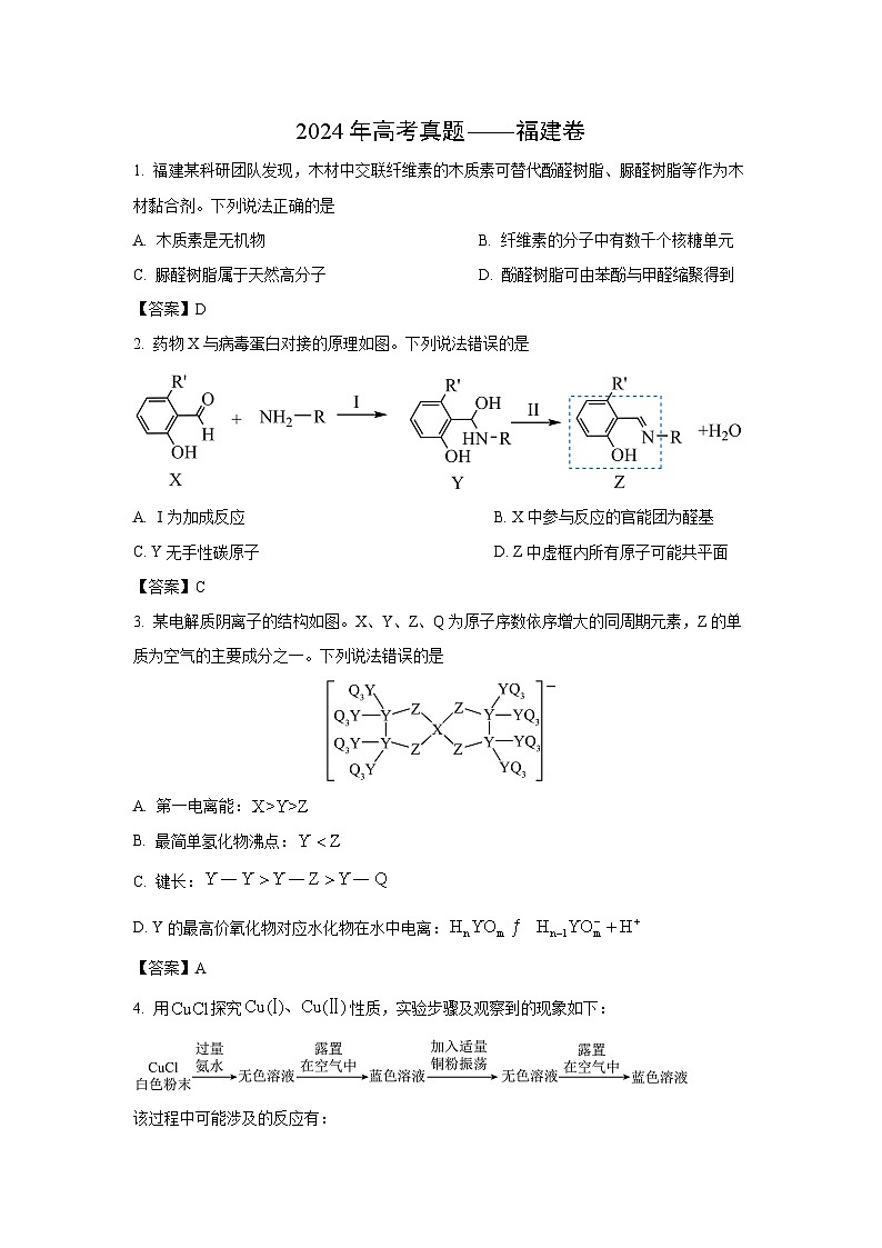 2024年高考真题——福建化学试卷第1页