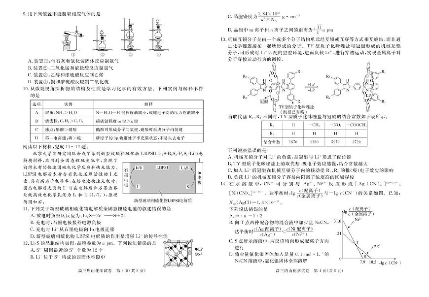 唐山市2025年普通高中学业水平选择性考试第一次模拟演练化学 唐山高三一模化学第2页