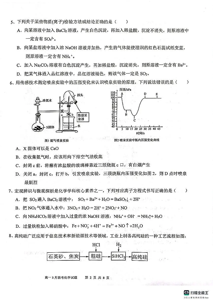 广西玉林市容县高中、北流高中、博白县三校2024-2025学年高一下学期3月联考化学试题第2页