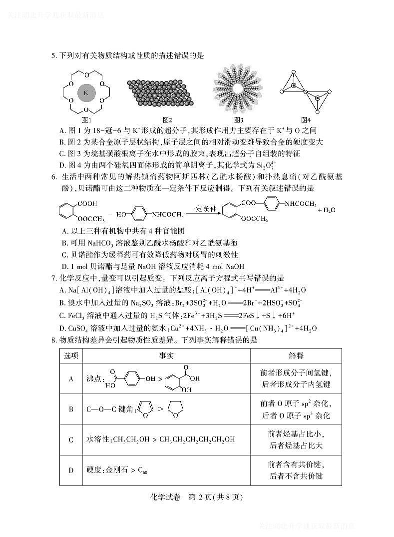 2025年湖北省八市高三（3月）联考化学第2页