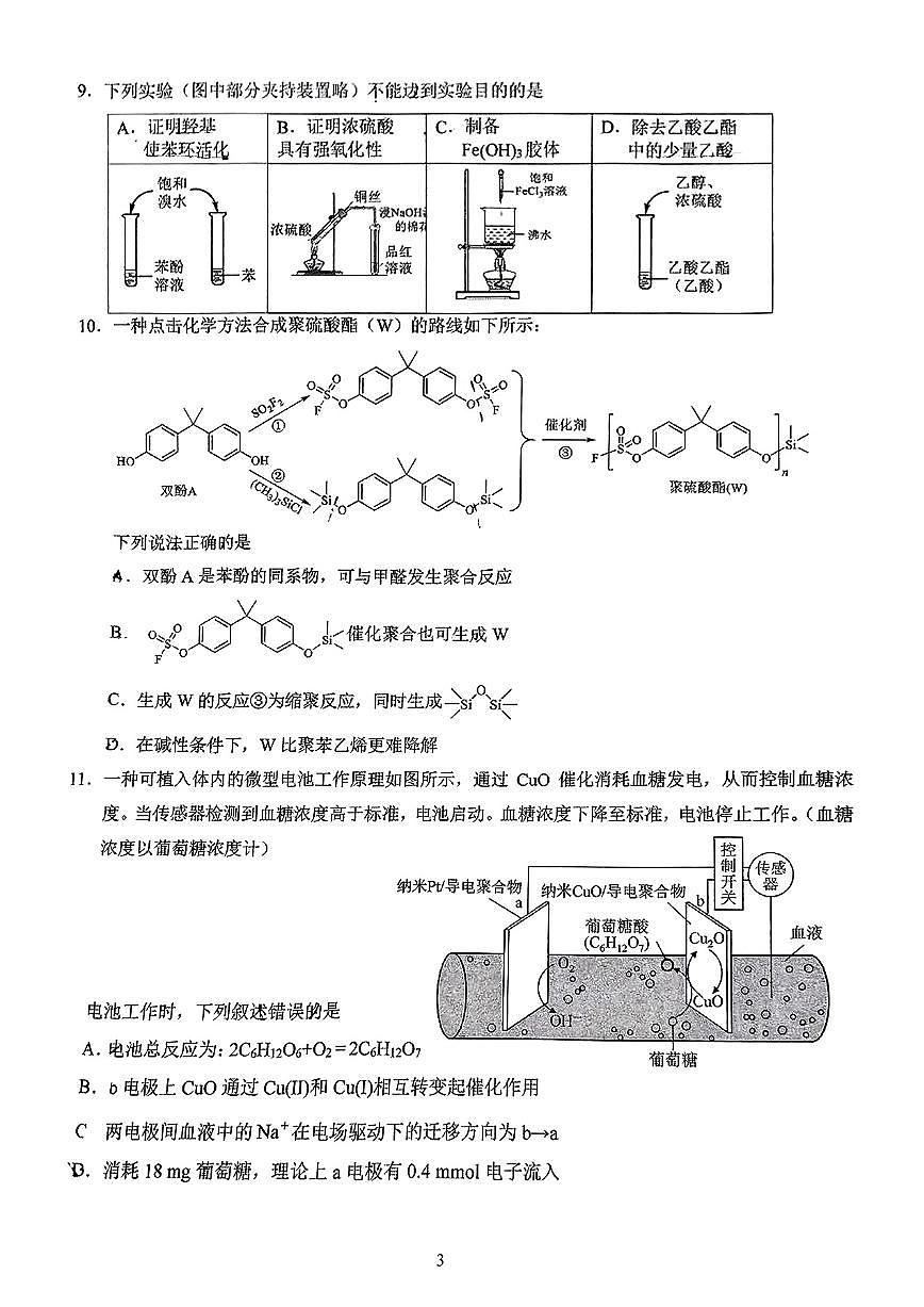 2025北京人大附中朝阳学校高三（下）统练十二化学试卷 有答案第3页