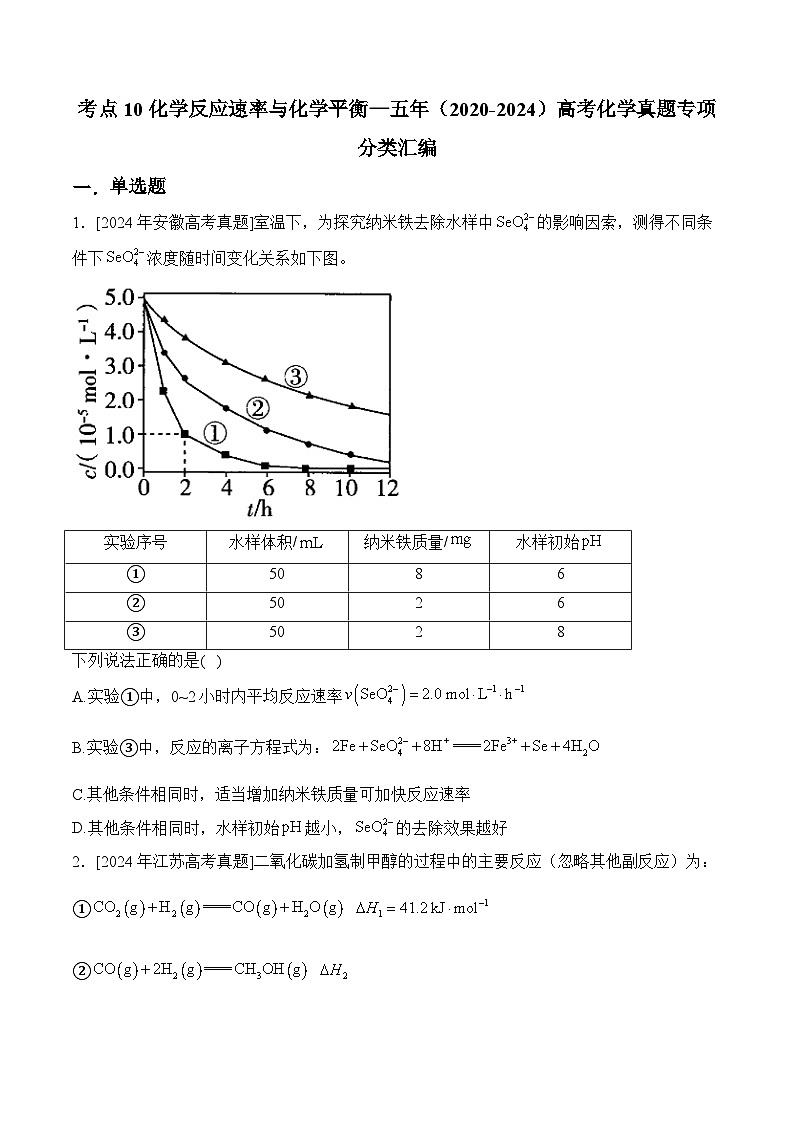考点10 化学反应速率与化学平衡—五年（2020-2024）高考化学真题专项分类汇编第1页