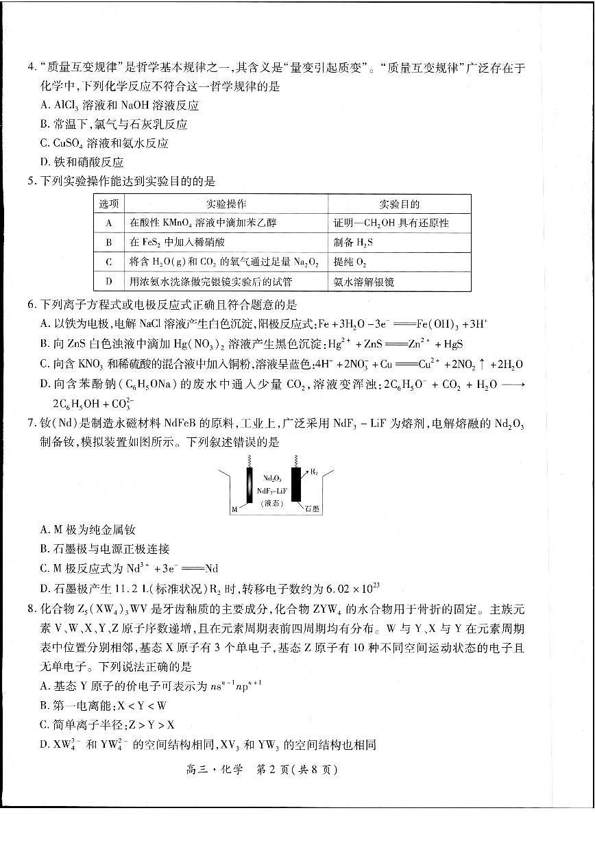 江西省上饶市六校联盟2024届高三下学期5月模拟预测试题 化学 PDF版含解析第2页