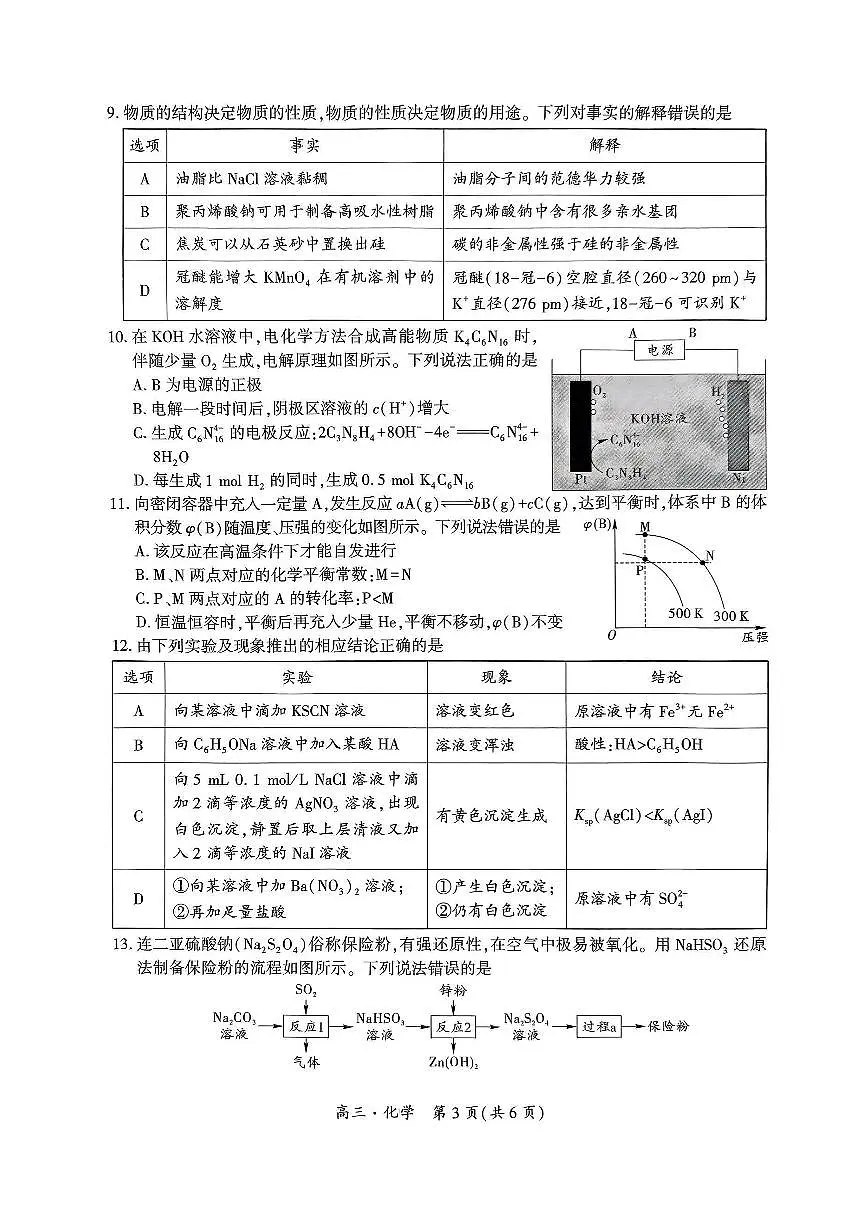 2024年贵州黔南自治州高三一模 化学试题（含答案）第3页