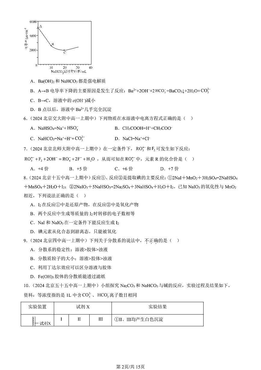 2024北京重点校高一（上）期中真题化学汇编：物质及其变化章节综合（单选题）7第2页