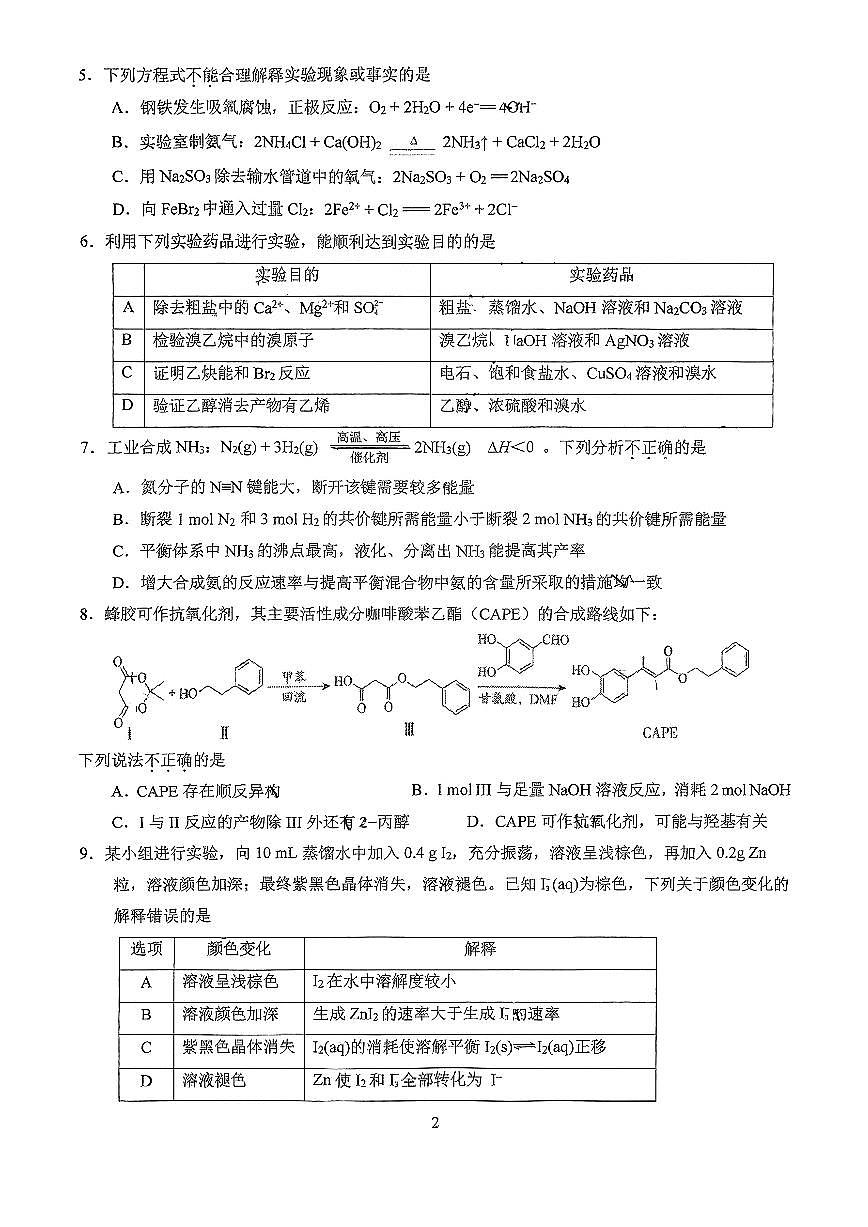 2025北京人大附中朝阳学校高三（下）月考统练十三化学试卷第2页