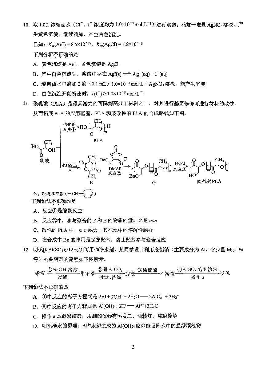 2025北京人大附中朝阳学校高三（下）月考统练十三化学试卷第3页