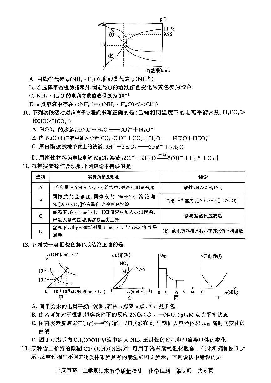 江西省吉安市2024-2025学年高二上学期期末考试  化学（含答案）第3页