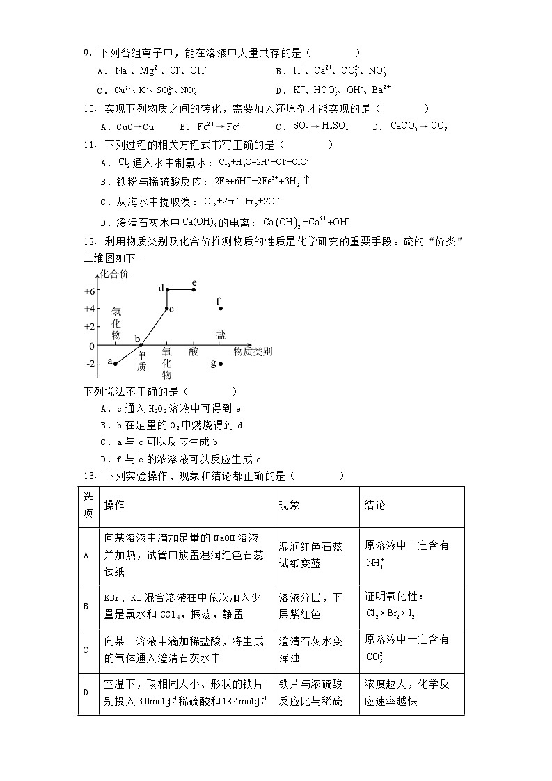 江苏省盐城市东台市2024-2025学年高一上学期期末考试化学试题第2页