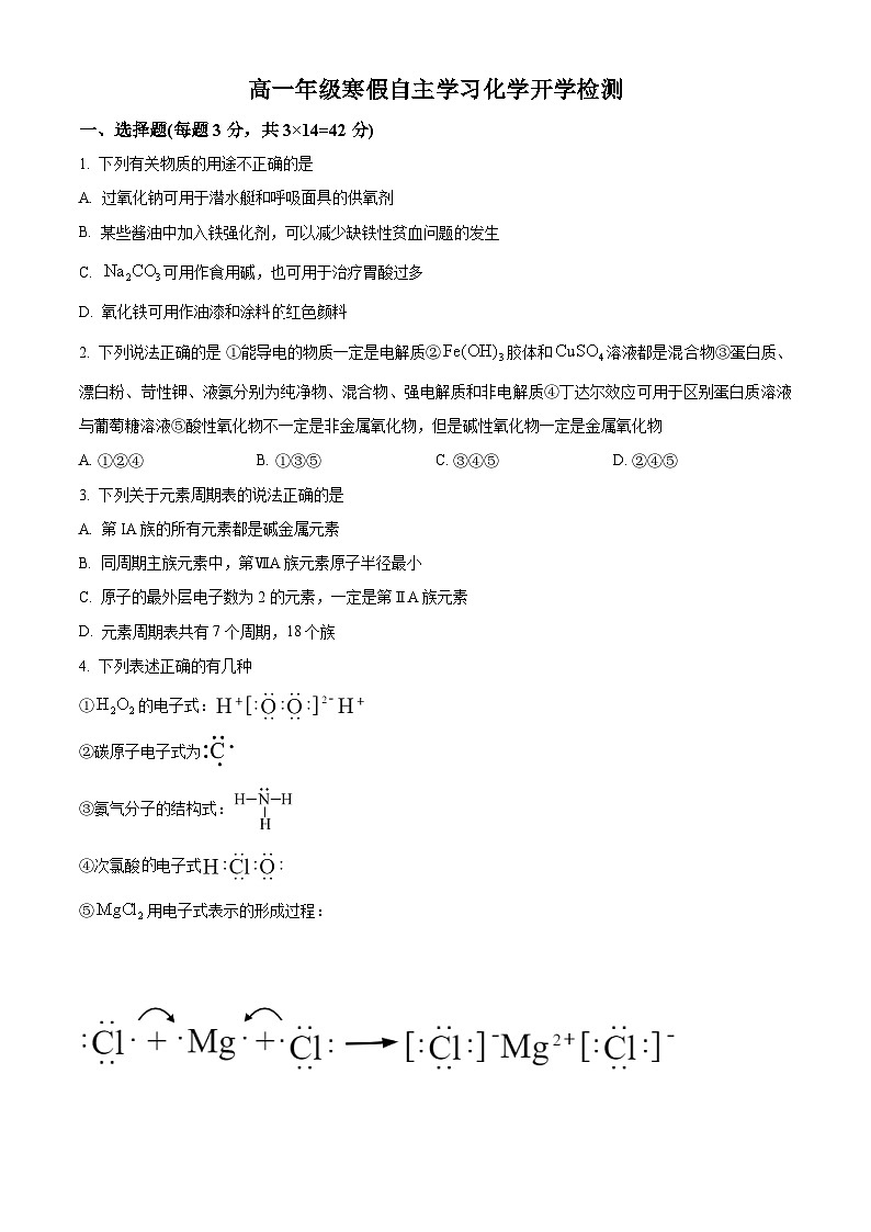江西省赣州市上犹中学2024-2025学年高一下学期开学考试 化学试题（原卷版）第1页