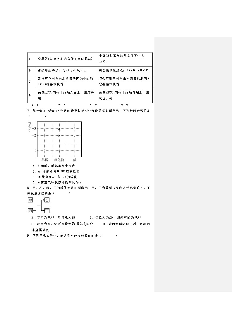 重庆市长寿中学校2024-2025学年高一上学期1月期末考试 化学试题第3页