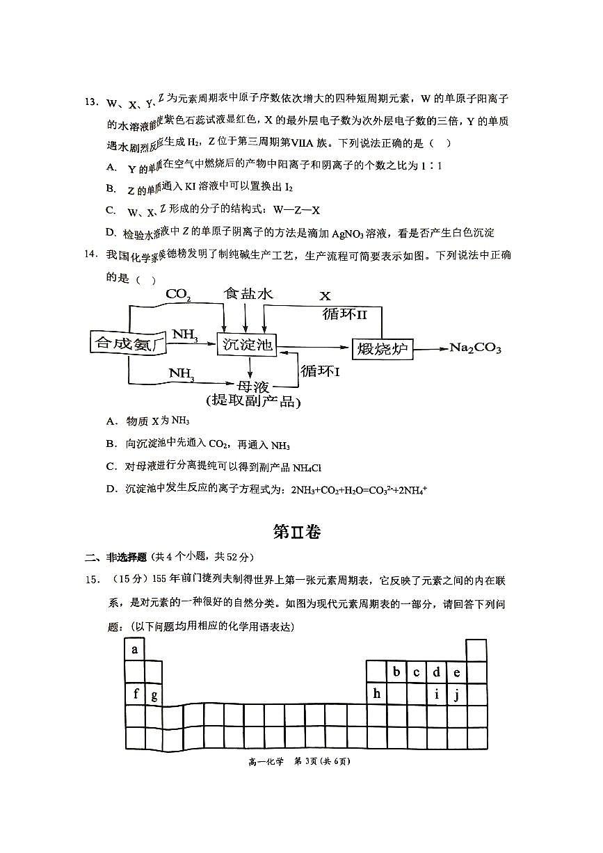 广西壮族自治区百色市2024-2025学年高一上学期1月期末考试 化学 PDF版无答案第3页