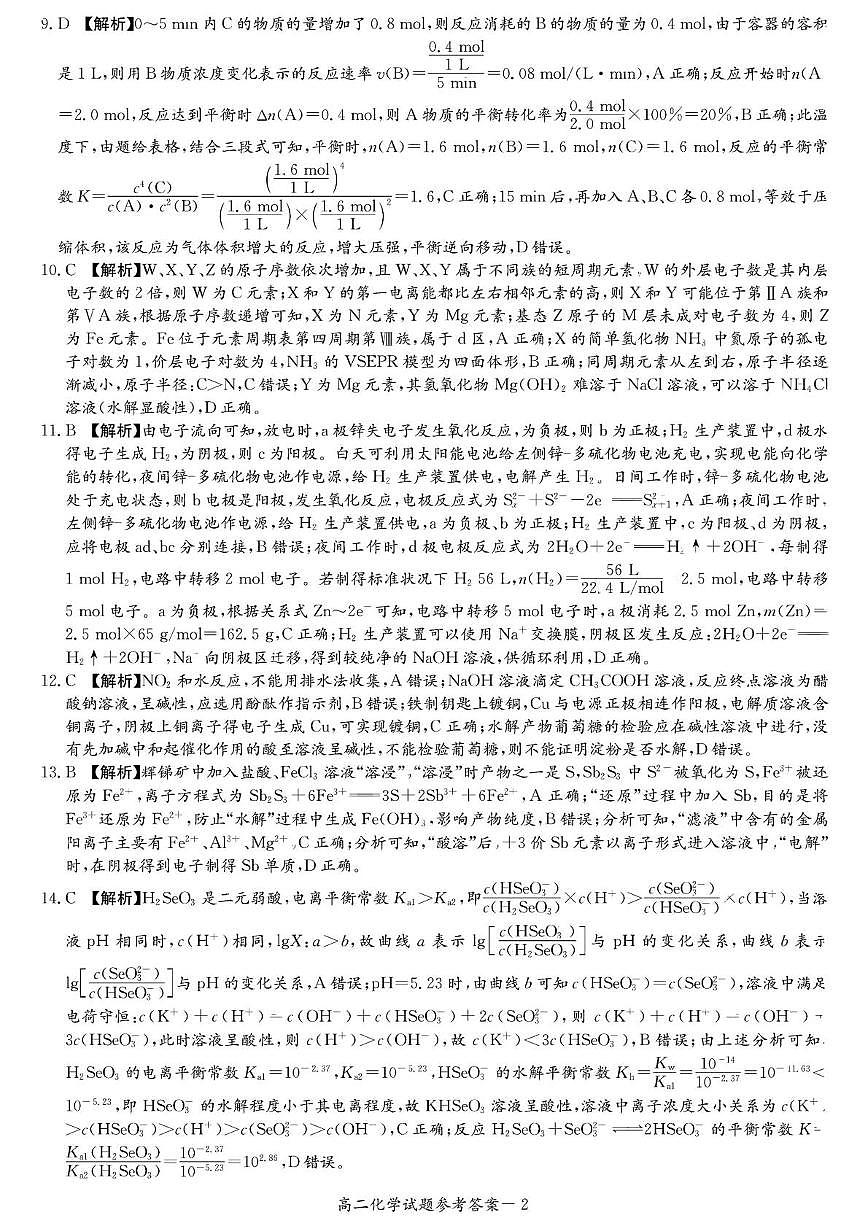 2024-2025炎德英才名校联考联合体高二下第二次联考化学试卷(即第一次月考)3月 化学参考答案第2页