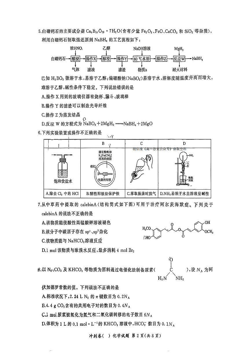 2025年百师联盟高三下学期3月冲刺卷（一）化学试题第2页