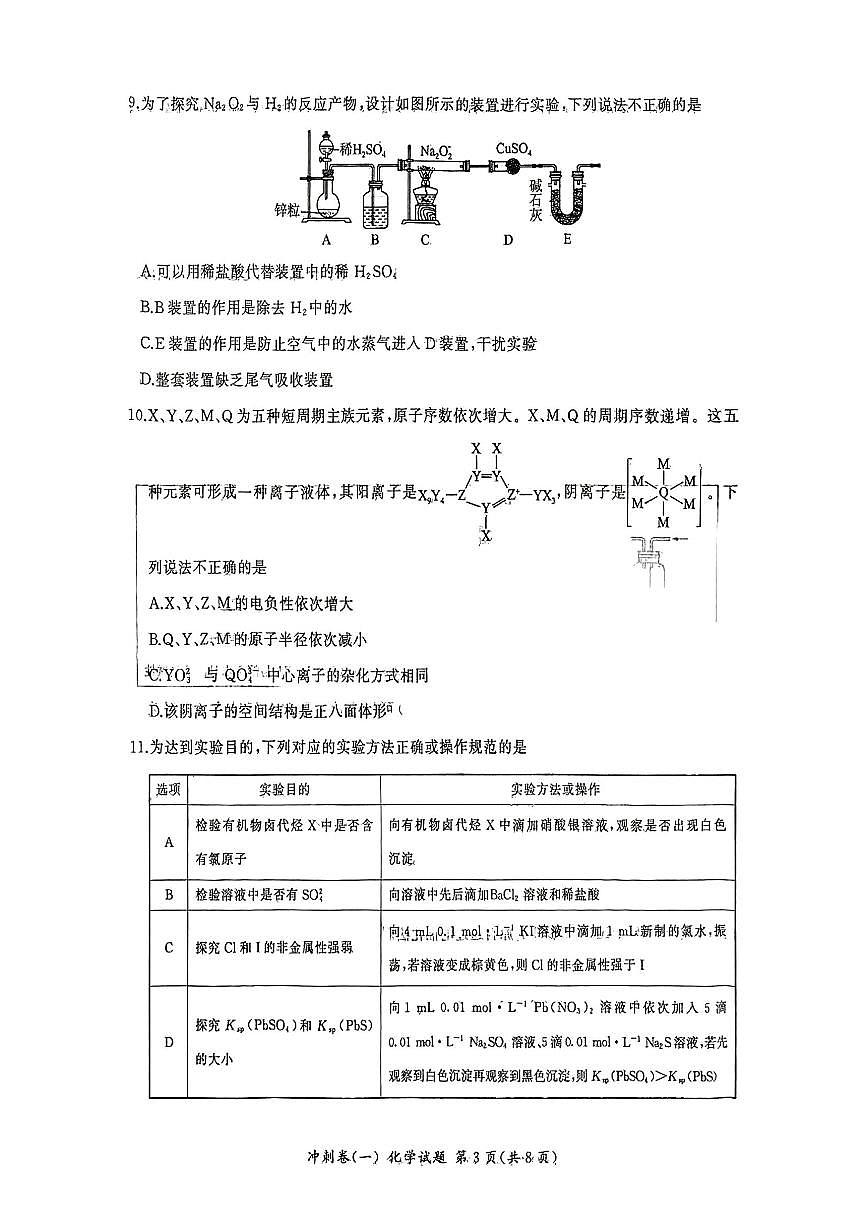 2025年百师联盟高三下学期3月冲刺卷（一）化学试题第3页